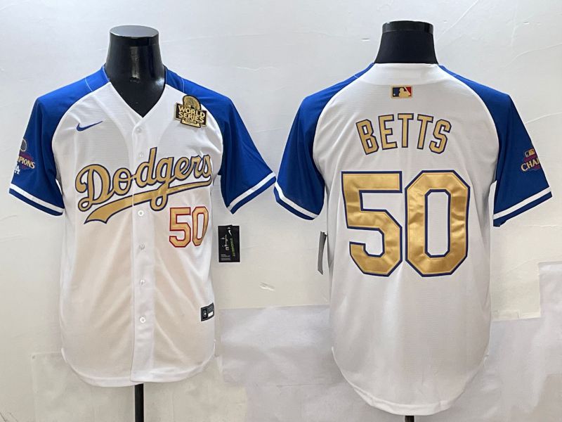 Men Los Angeles Dodgers #50 Betts White Blue Game Nike 2025 MLB Jersey style 2->los angeles dodgers->MLB Jersey